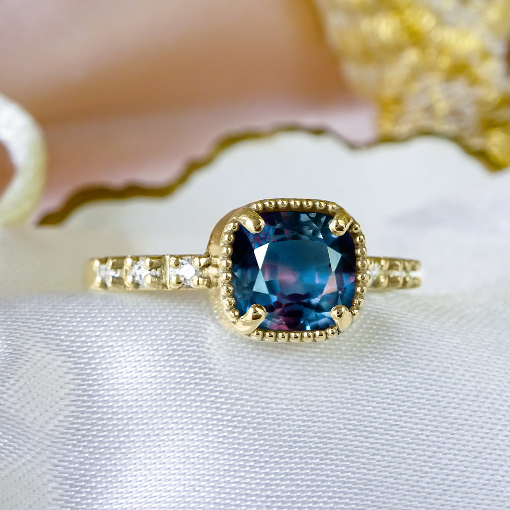 Ethereal Alexandrite Diamond Pave style Unique Engagement ring in solid 9ct / 18ct Gold - Bijoux de Chagall