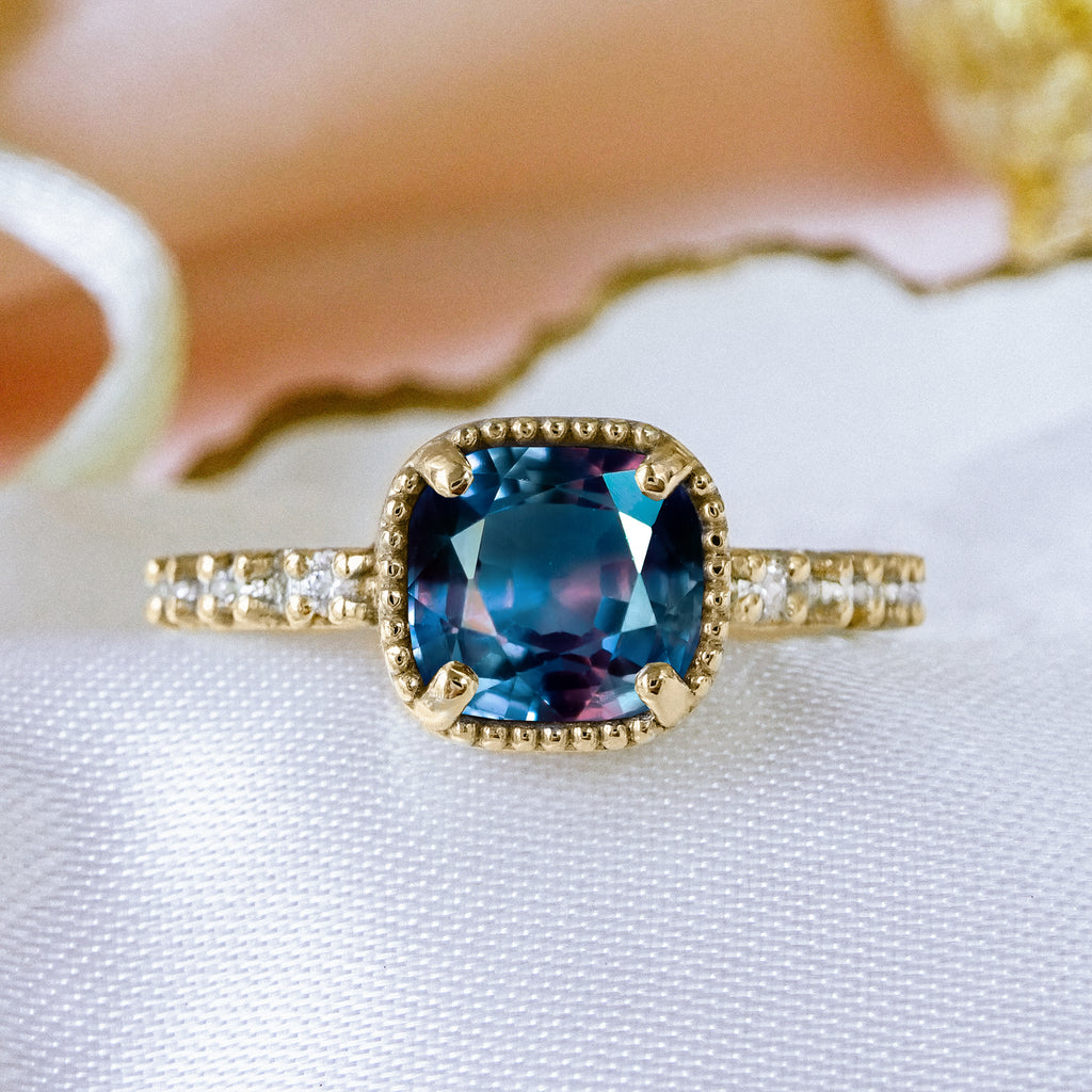 Ethereal Alexandrite Diamond Pave style Unique Engagement ring in solid 9ct / 18ct Gold - Bijoux de Chagall