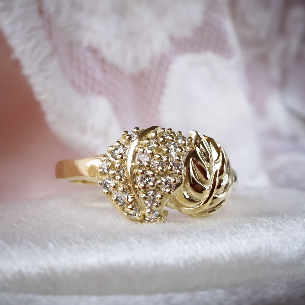 Infinite Love Diamond Cluster Leaves Wedding / Engagement Ring in 9ct Yellow Gold - Bijoux de Chagall