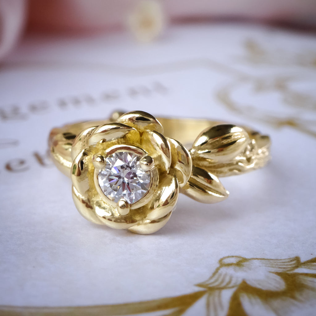 Aurelia Rose Flower Diamond Engagement ring in 9ct / 18ct Gold - Bijoux de Chagall