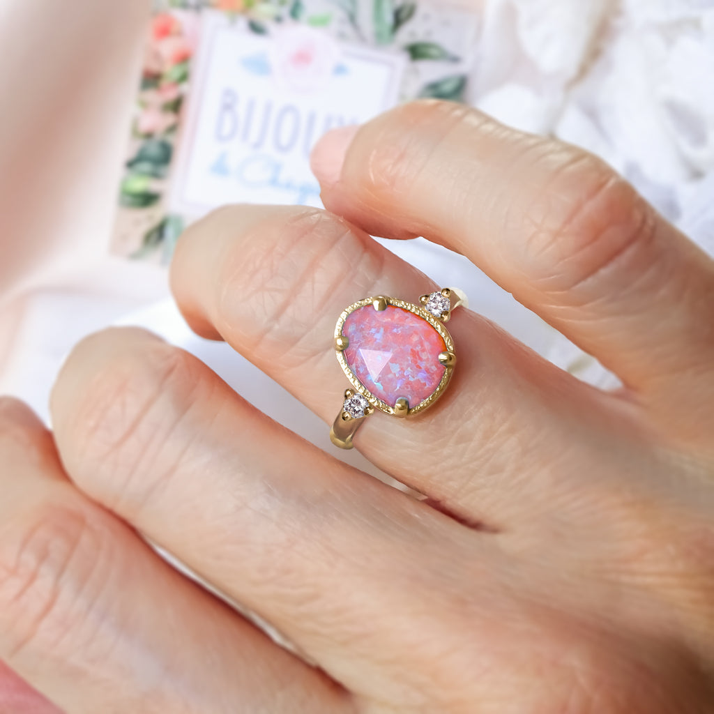 Dreamy Colours Opal Diamond Engagement Ring in 9ct/ 18ct Gold Rings Celestia Dream