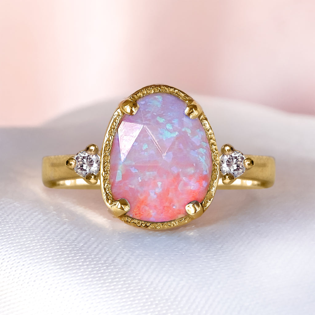 Dreamy Colours Opal Diamond Engagement Ring in 9ct/ 18ct Gold Rings Celestia Dream