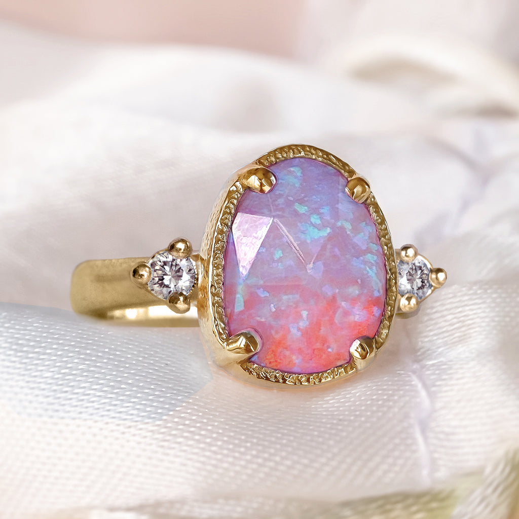 Dreamy Colours Opal Diamond Engagement Ring in 9ct/ 18ct Gold Rings Celestia Dream