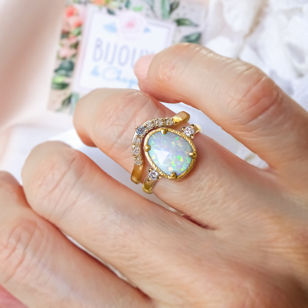 Pink Opal Diamond Engagement Ring SET in 9ct/ 14ct / 18ct Gold - Rings - Bijoux de Chagall