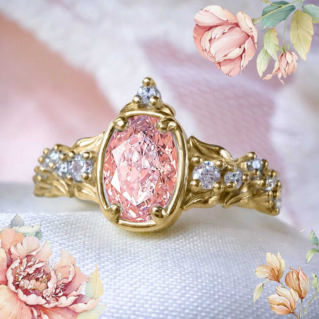 Floral Fairytale Pink Diamond Engagement Ring in 9ct / 14ct / 18ct solid Gold  - Rings - Bijoux de Chagall