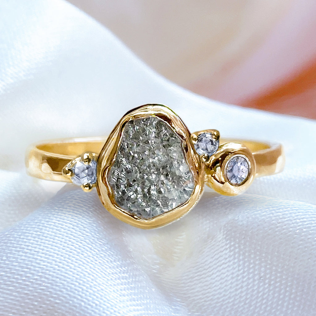 Natural Rock Diamond Cluster Unique Engagement ring in 9ct / 14ct/ 18ct Gold Rings Bijoux de Chagall