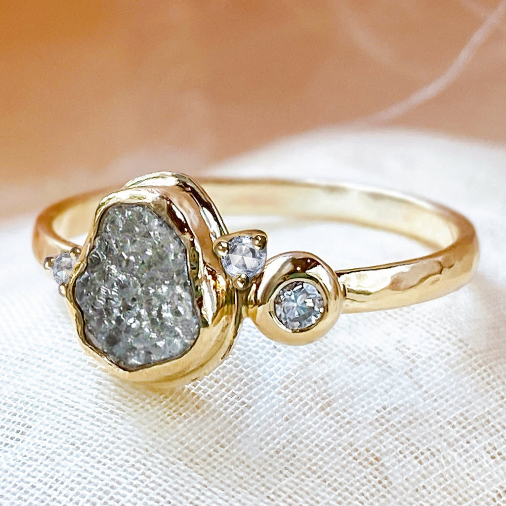 Natural Rock Diamond Cluster Unique Engagement ring in 9ct / 14ct/ 18ct Gold Rings Bijoux de Chagall