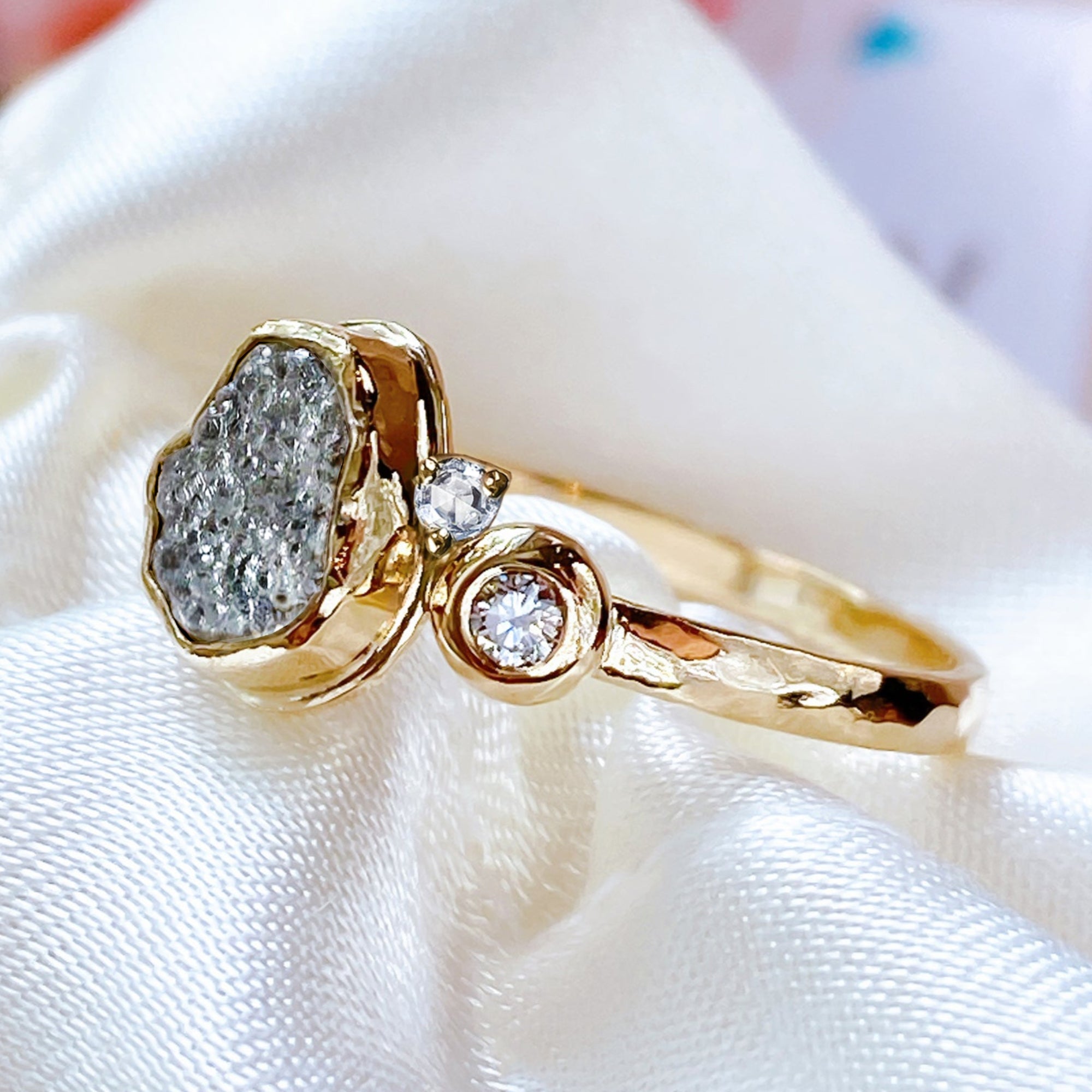 Natural Rock Diamond Cluster Unique Engagement ring in 9ct 14ct