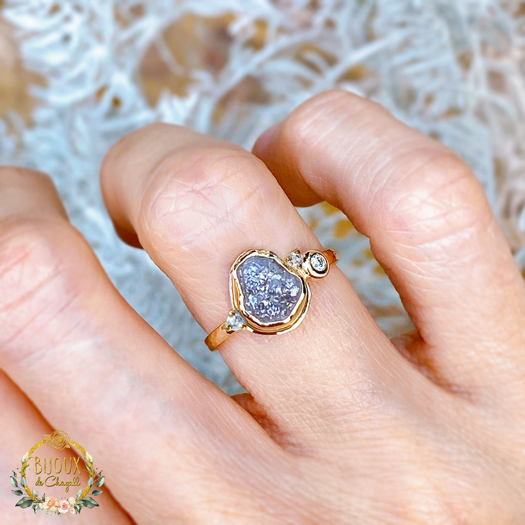 Natural Rock Diamond Cluster Unique Engagement ring in 9ct / 14ct/ 18ct Gold Rings Bijoux de Chagall