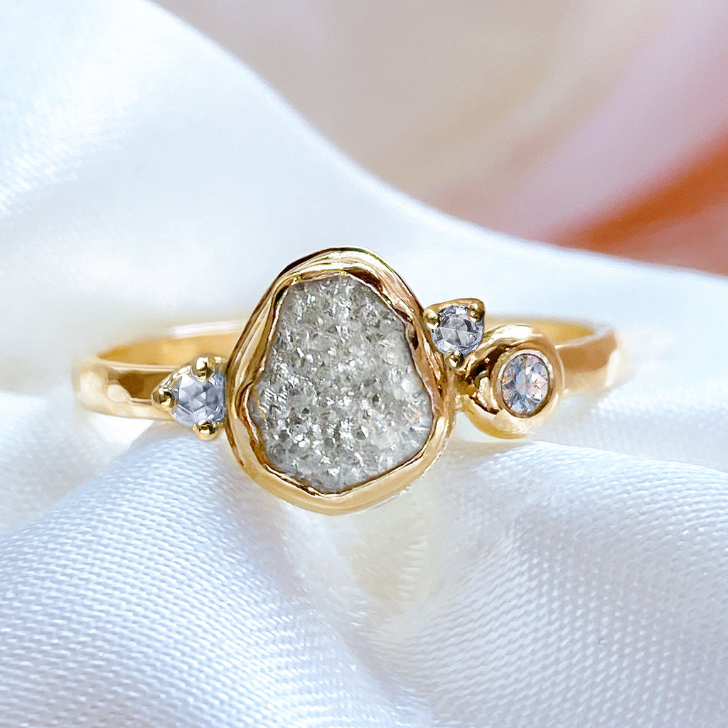 Crystal Rock Diamond Cluster Unique Engagement ring in 9ct / 18ct Gold - Bijoux de Chagall
