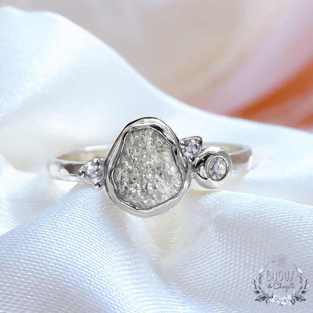 Natural Rock Diamond Cluster Unique Engagement ring in 9ct / 18ct Gold - Bijoux de Chagall