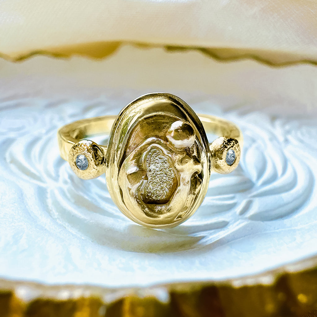 Euphoria Abstract Art solid Gold Nugget Diamond Unique ring in 9ct / 18ct Gold. - Bijoux de Chagall