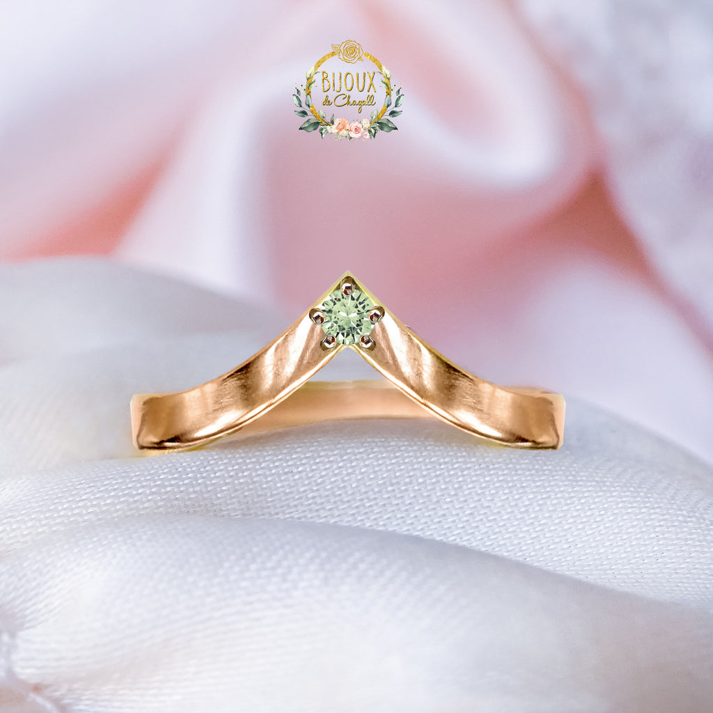 CUSTOM: Green Sapphire Wishbone Contour ring in 9ct Rose Gold - Bijoux de Chagall