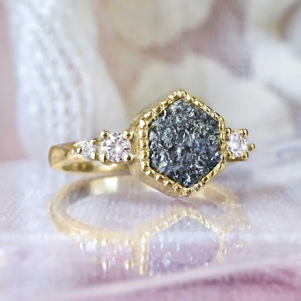 Natural Hexagon Rock Diamond Engagement ring in 9ct / 18ct Gold - Bijoux de Chagall