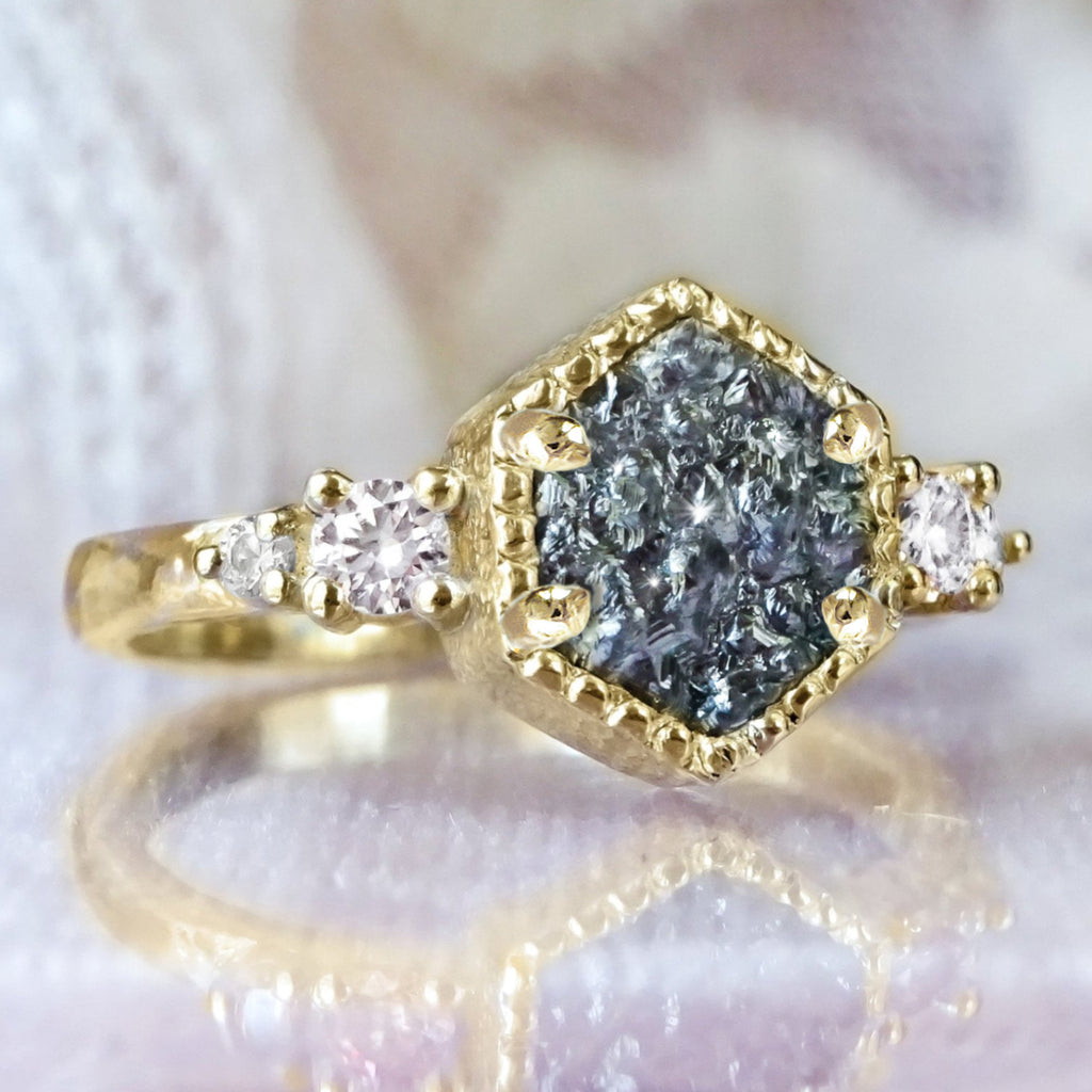 Hexagon Natural Rock Diamond Unique Engagement ring in soild 9ct/ 14ct/ 18ct Gold Rings Bijoux de Chagall