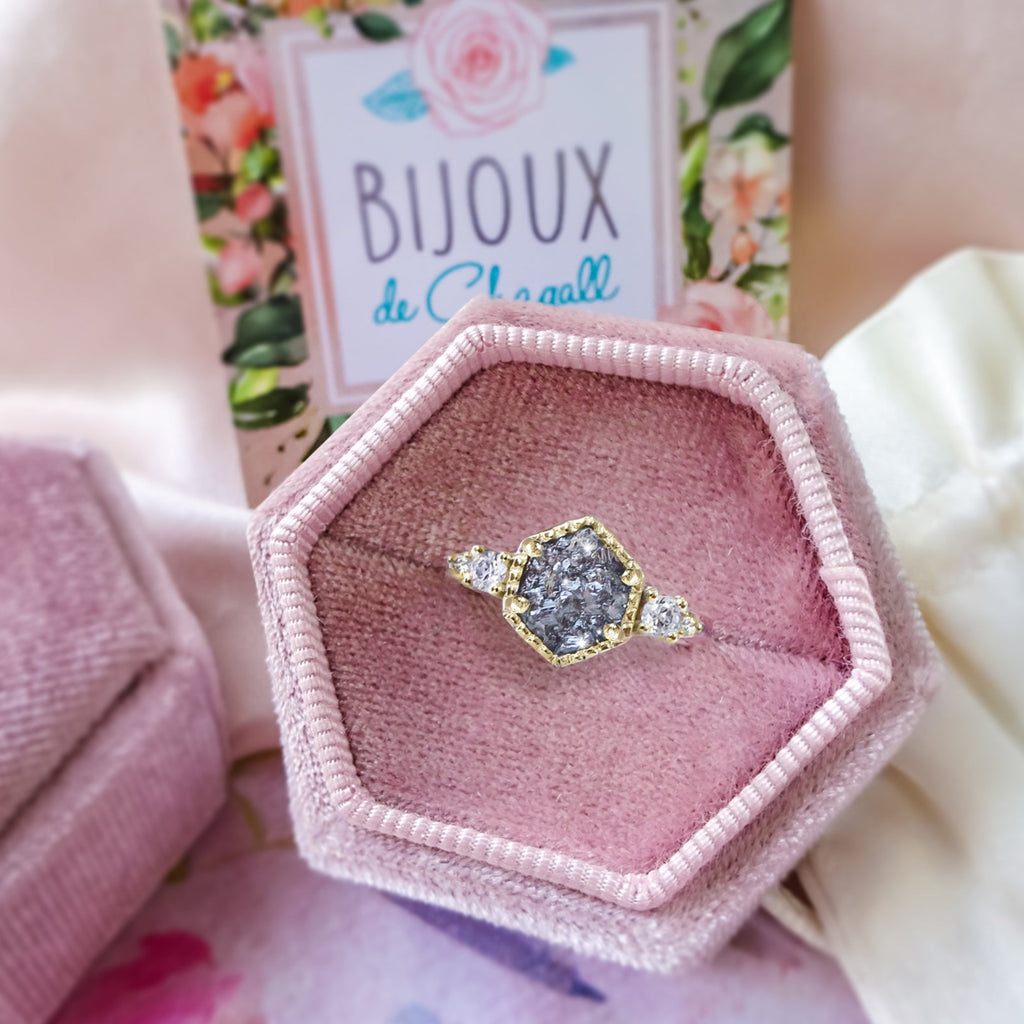 Hexagon Natural Rock Diamond Unique Engagement ring in soild 9ct/ 14ct/ 18ct Gold Rings Bijoux de Chagall