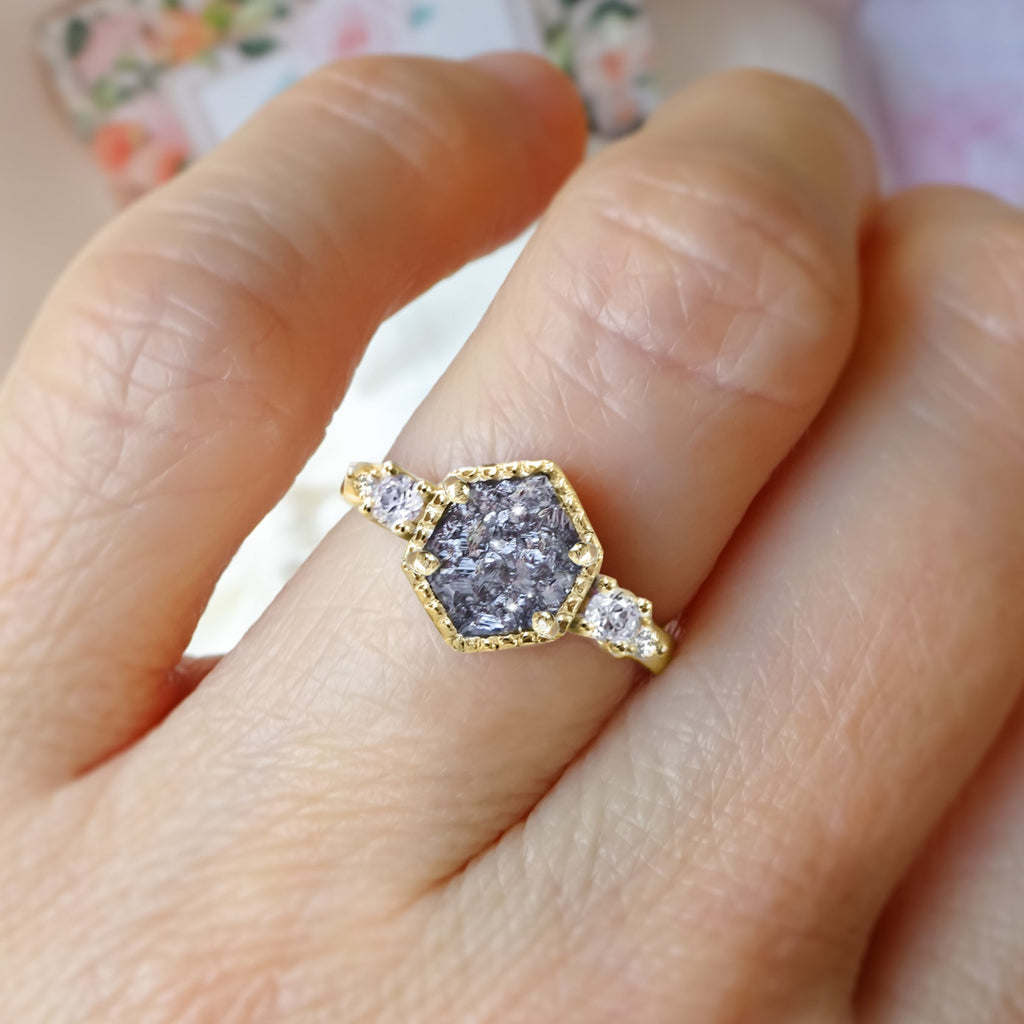 Hexagon Natural Rock Diamond Unique Engagement ring in soild 9ct/ 14ct/ 18ct Gold Rings Bijoux de Chagall