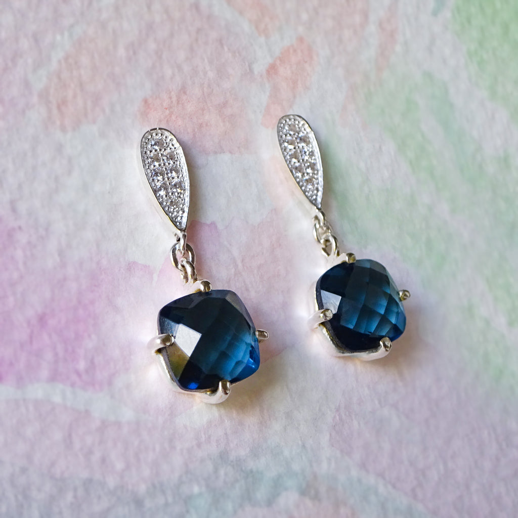 Sparkling Blue Iolite Drop Earrings in Sterling Silver - Bijoux de Chagall