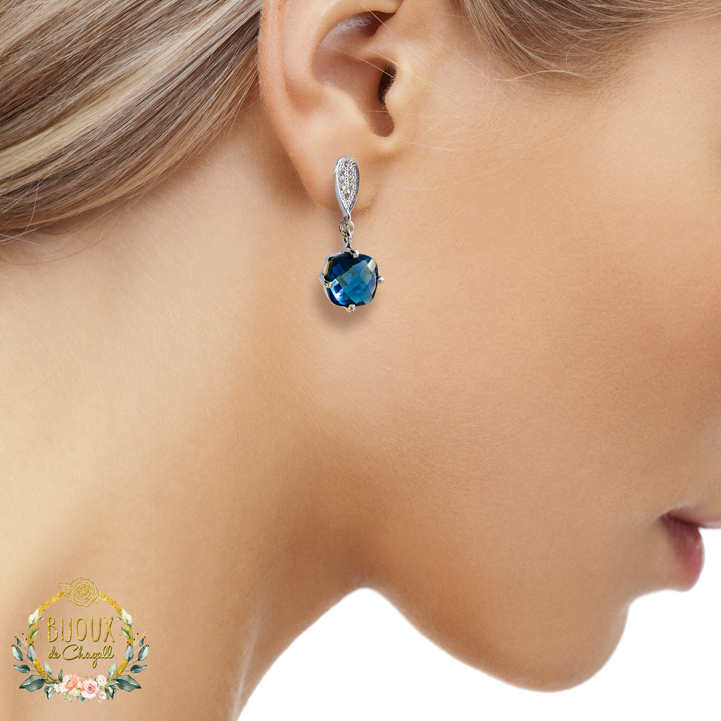 Sparkling Blue Iolite Drop Earrings in Sterling Silver - Bijoux de Chagall