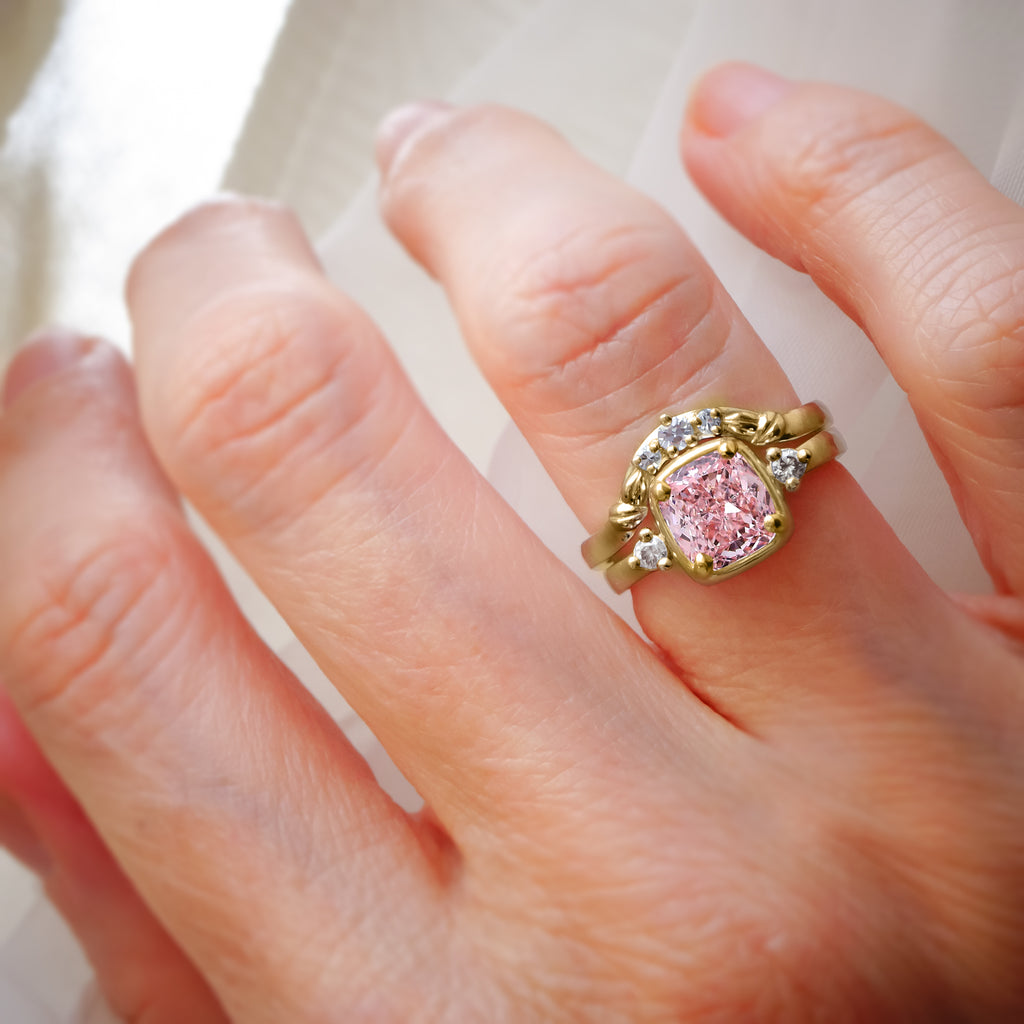 Brilliant Pink Diamond Engagement Ring SET in 9ct / 14ct/ 18ct Gold - Rings - Bijoux de Chagall