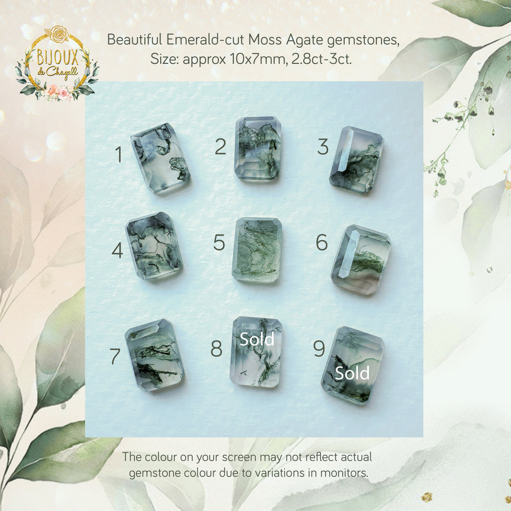 Natural Classic Moss Agate Diamond Unique Engagement ring in 9ct / 14ct/ 18ct Gold Rings Bijoux de Chagall