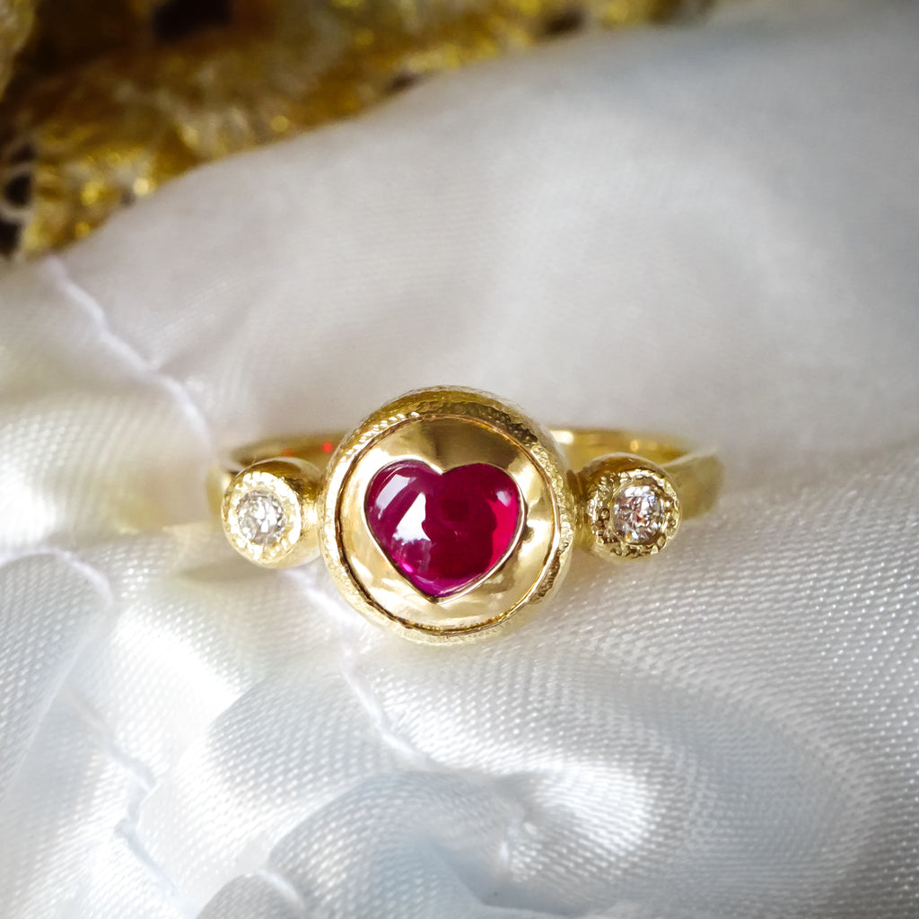 Mon Chou Ruby Heart Diamond Engagement ring in 9ct / 18ct Gold - Bijoux de Chagall