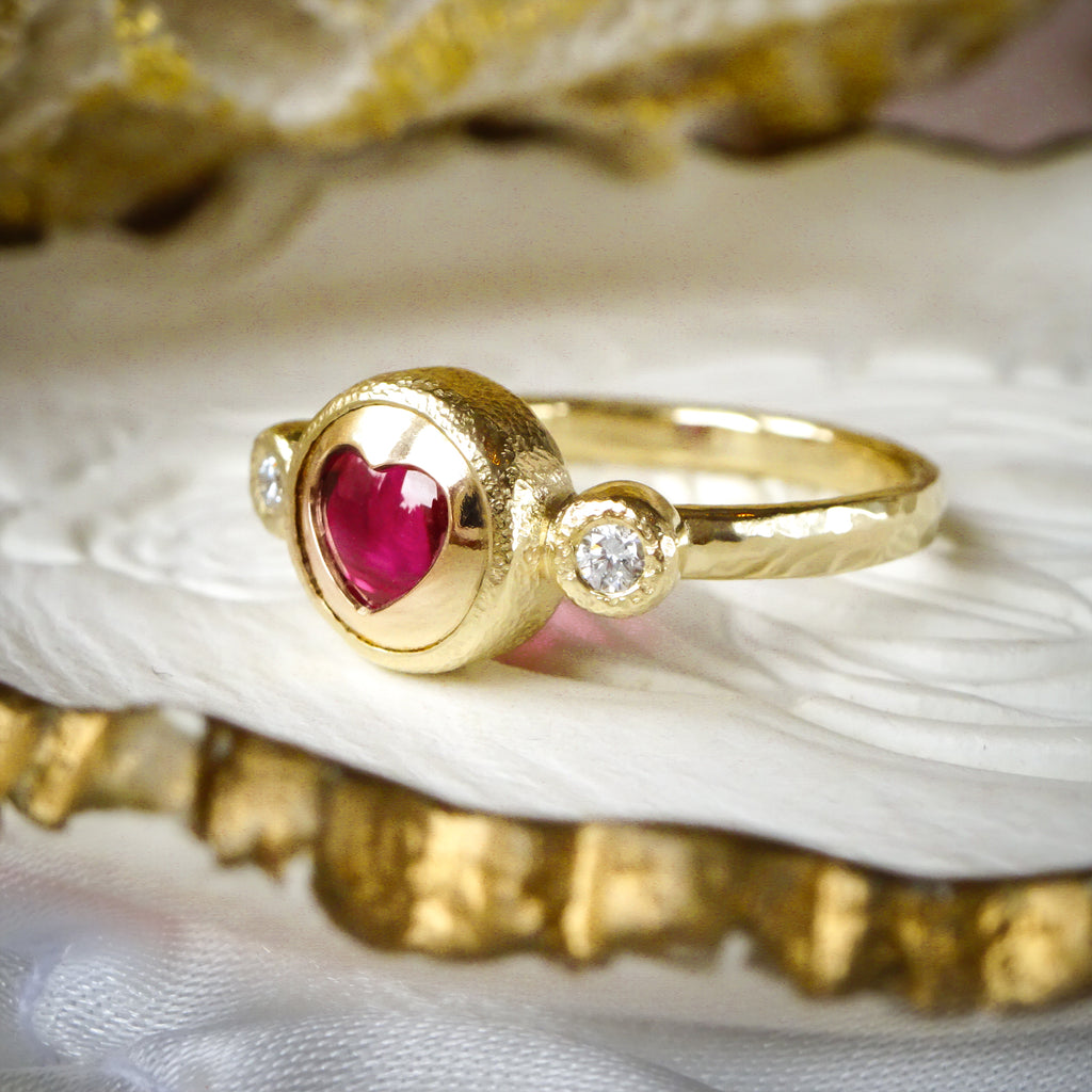 Mon Chou Ruby Heart Diamond Engagement ring in 9ct / 18ct Gold - Bijoux de Chagall