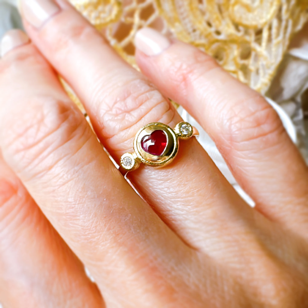 Mon Chou Ruby Heart Diamond Engagement ring in 9ct / 18ct Gold - Bijoux de Chagall