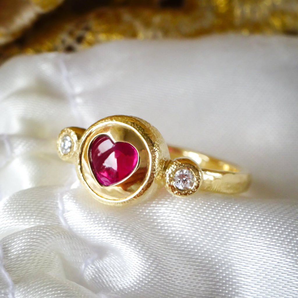 Mon Chou Ruby Heart Diamond Engagement ring in 9ct / 18ct Gold - Bijoux de Chagall