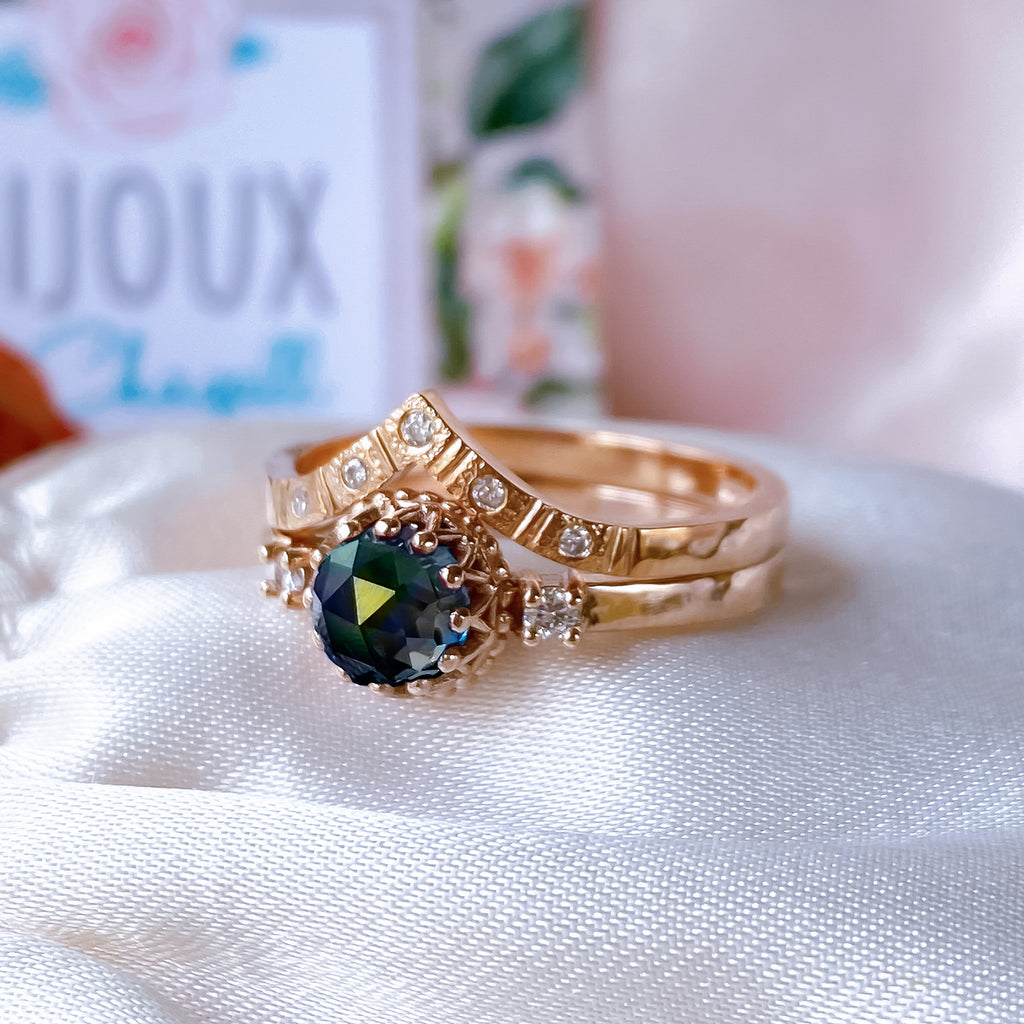 Crown Moissanite Diamond Engagement Bridal Wishbone ring set in 9ct / 18ct Gold - Bijoux de Chagall