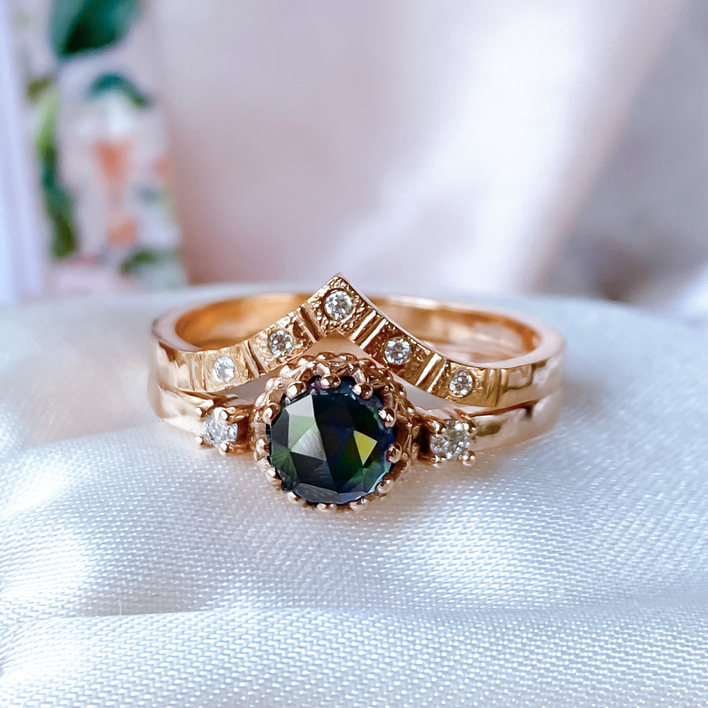 Crown Moissanite Diamond Engagement Bridal Wishbone ring set in 9ct / 18ct Gold - Bijoux de Chagall