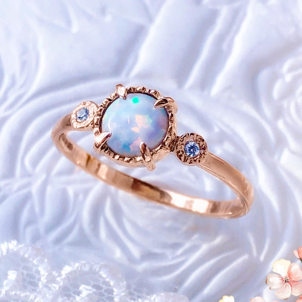 White or Blue Opal Diamond Unique Engagement ring in 9ct / 18ct Gold - Bijoux de Chagall