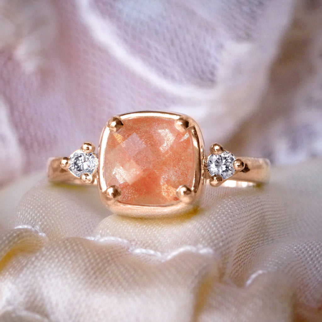 Shimmering Oregon Sunstone Diamond Engagement ring in 9ct/18ct Gold - Bijoux de Chagall