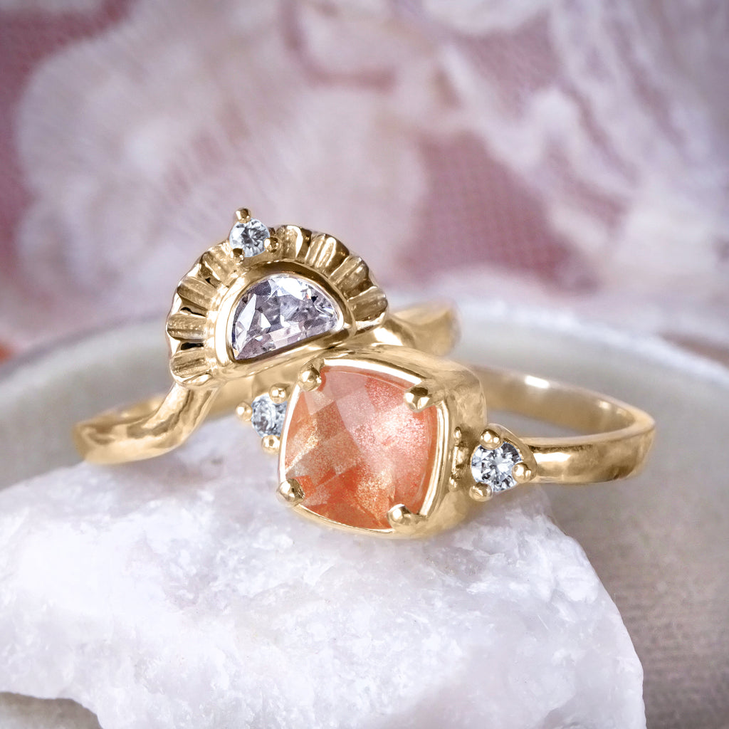 Sunrise Oregon Sunstone Diamond Bridal Ring set in 9ct/18ct Gold - Bijoux de Chagall