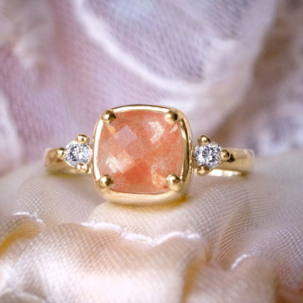 Shimmering Oregon Sunstone Diamond Engagement ring in 9ct/18ct Gold - Bijoux de Chagall