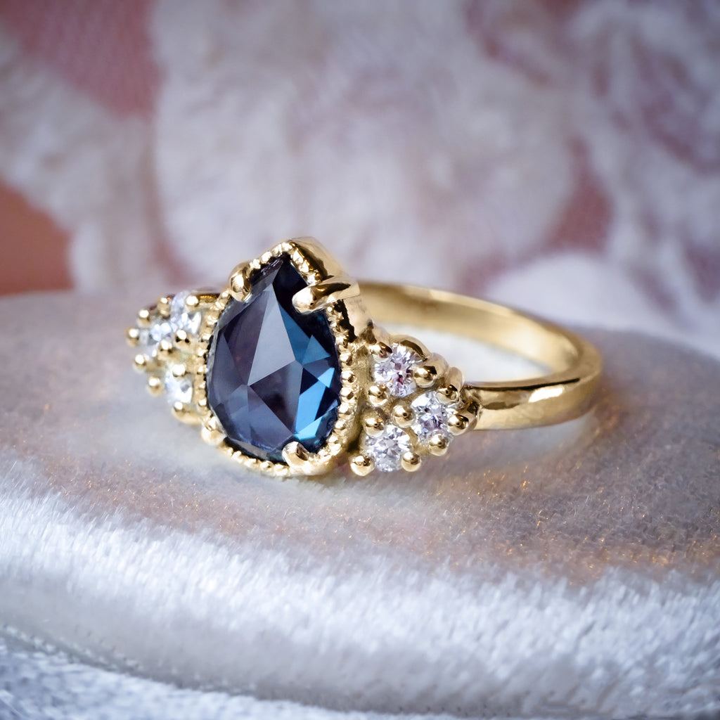 Mesmerising Pear Alexandrite Diamond Cluster Engagement ring in 9ct / 18ct gold - Bijoux de Chagall