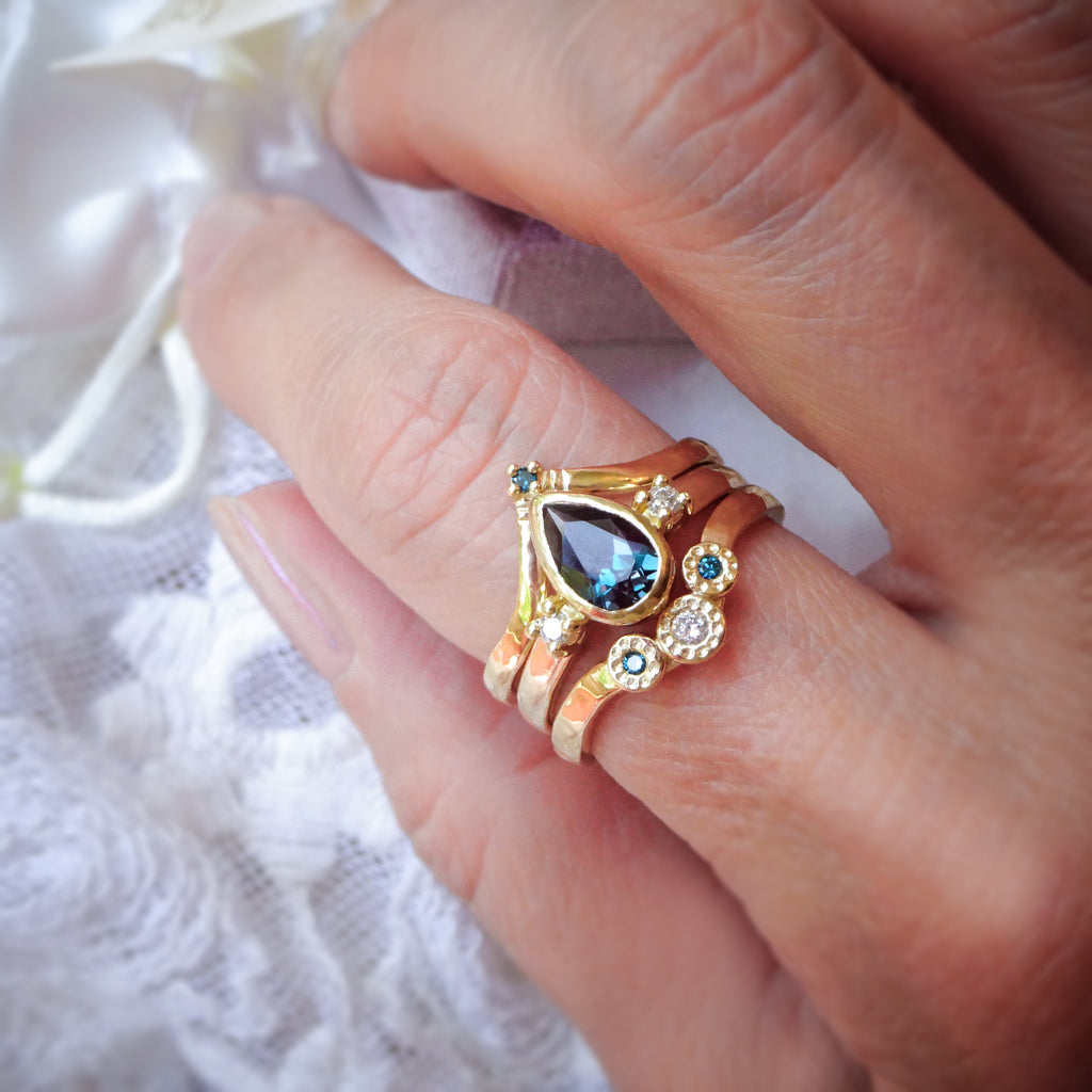 Ethereal Pear Alexandrite Diamond Bridal Wedding Ring set in 9ct Gold Rings Bijoux de Chagall