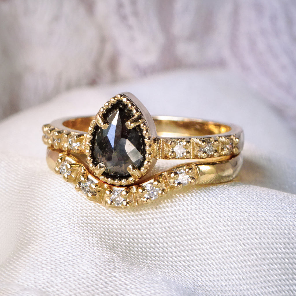 Alluring Pear S&P Diamond Pave Engagement Bridal ring set in 18ct / 9ct Gold - Bijoux de Chagall