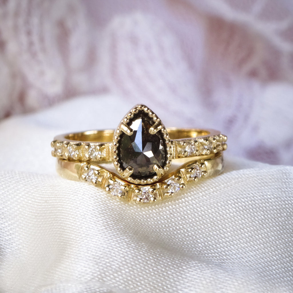 Alluring Pear S&P Diamond Pave Engagement Bridal ring set in 18ct / 9ct Gold - Bijoux de Chagall