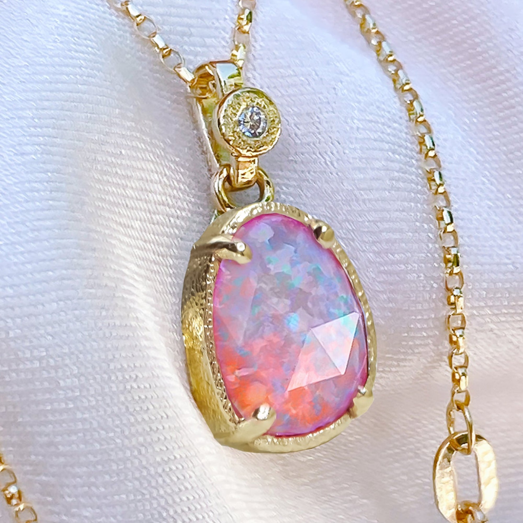 Dreamy Magical Opal Diamond Pendant Necklace in 9ct / 14ct / 18ct Gold