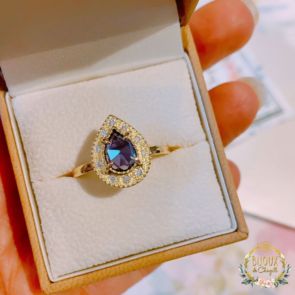 Regency Alexandrite Diamond Halo Engagement ring in 9ct / 18ct Gold - Bijoux de Chagall