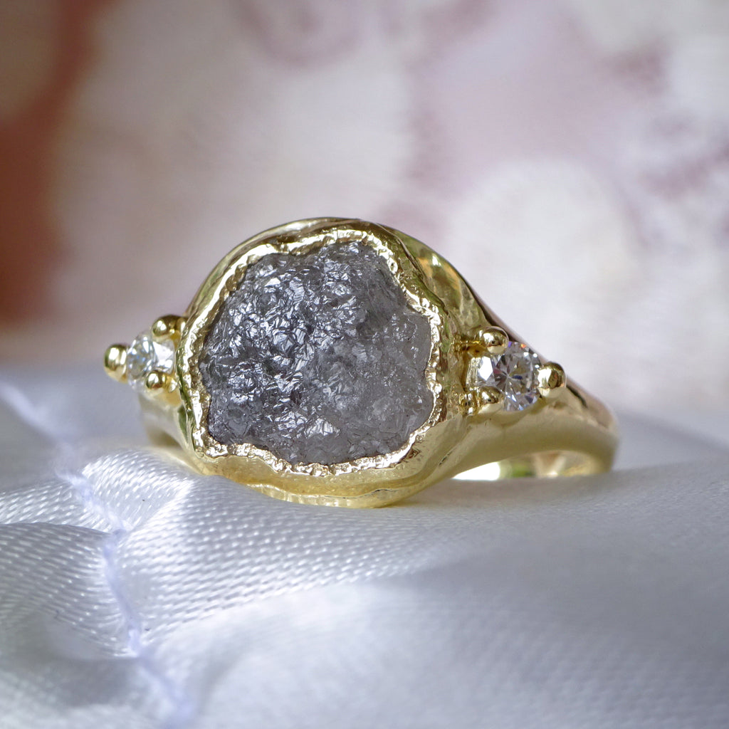 Moon Dreams Rock Diamond Bold Signet Engagement ring in 9ct / 14ct/ 18ct Gold Rings Bijoux de Chagall