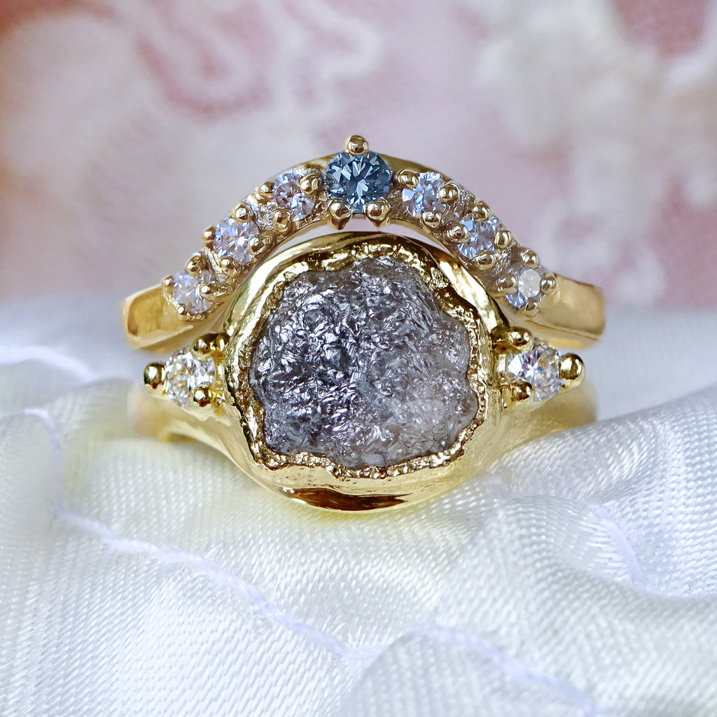 Moon Dreams Rock Diamond Bold Signet Engagement ring in 9ct / 14ct/ 18ct Gold Rings Bijoux de Chagall