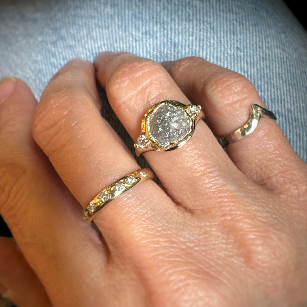 Moon Dreams Rock Diamond Bold Signet Engagement ring in 9ct / 14ct/ 18ct Gold Rings Bijoux de Chagall