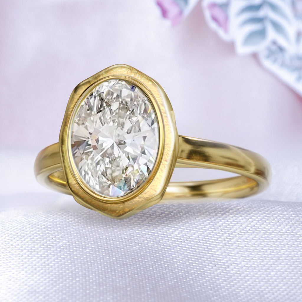Rock Oval Diamond Solitaire Unique Engagement ring in 9ct / 14ct/ 18ct Gold Rings Bijoux de Chagall