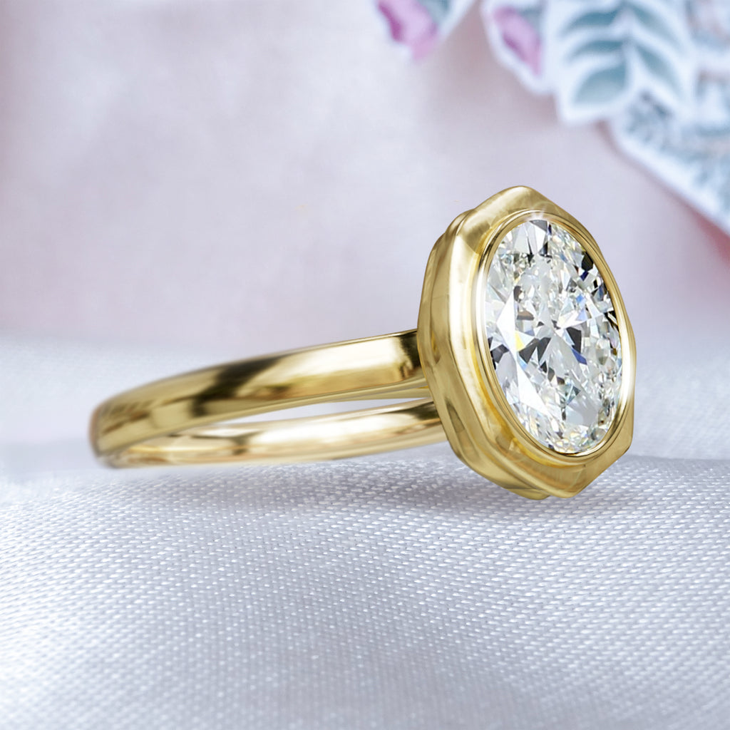 Rock Oval Diamond Solitaire Unique Engagement ring in 9ct / 14ct/ 18ct Gold Rings Bijoux de Chagall
