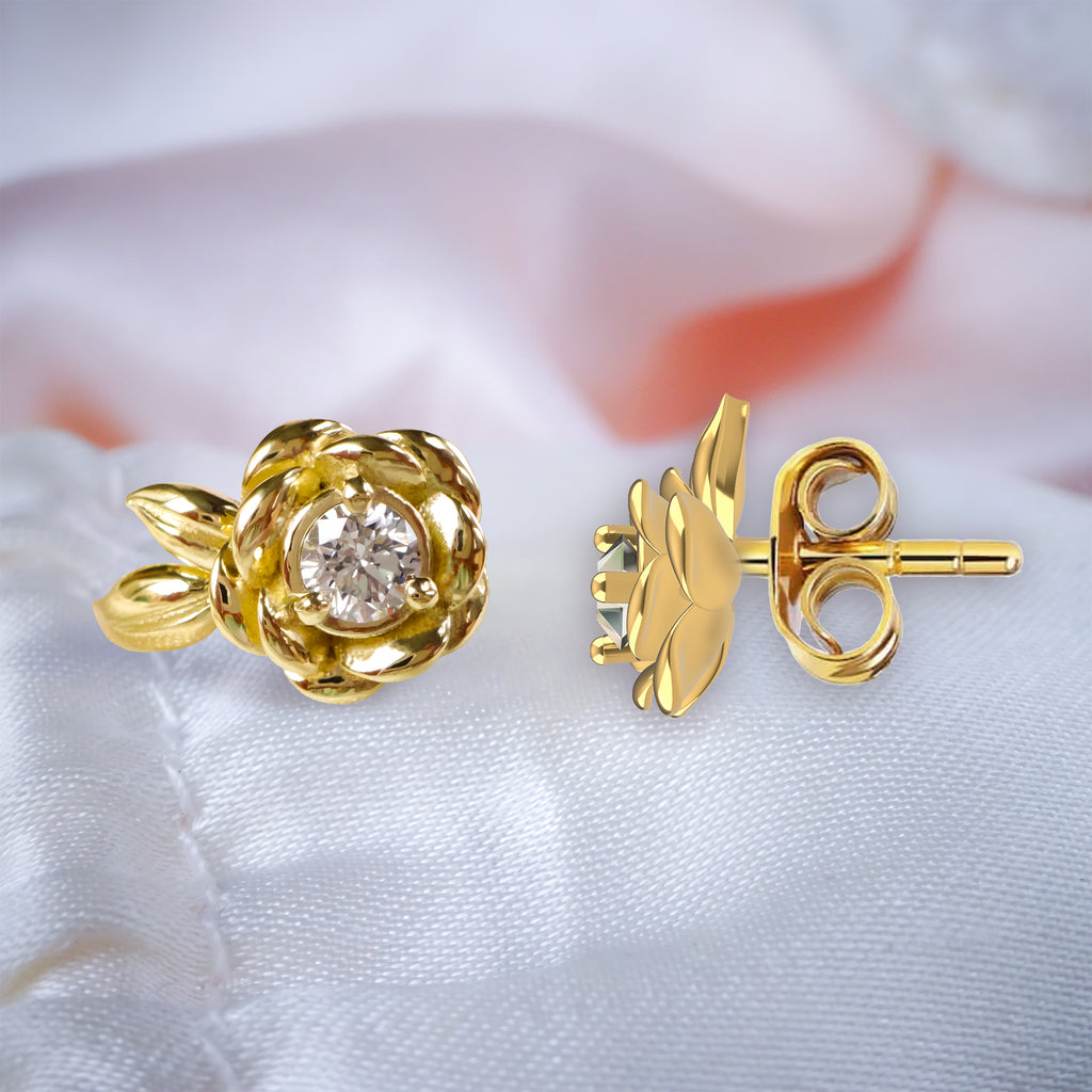 Aurelia Rose Flower Diamond Earrings in 9ct / 18ct Gold - Bijoux de Chagall