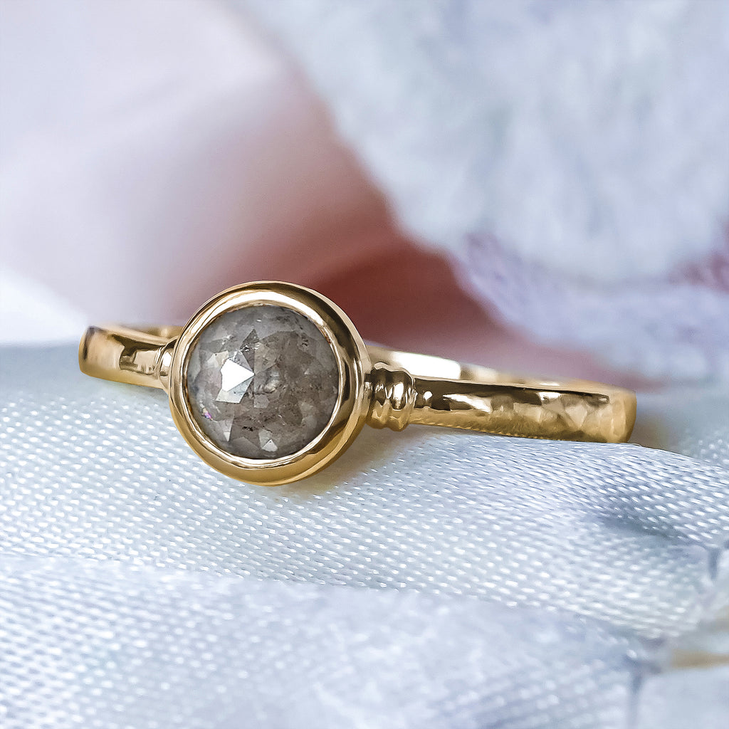 Natural Rose-Cut Rock Diamond Solitaire Engagement ring in 9ct / 18ct Gold - Bijoux de Chagall