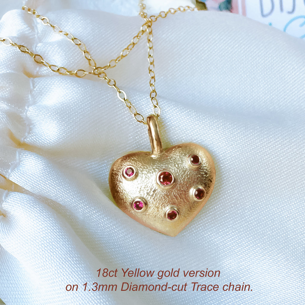 Love Ruby Cute Heart Pendant on Paperclip chain in solid 9ct / 14ct / 18ct Yellow Gold Necklace Bijoux de Chagall