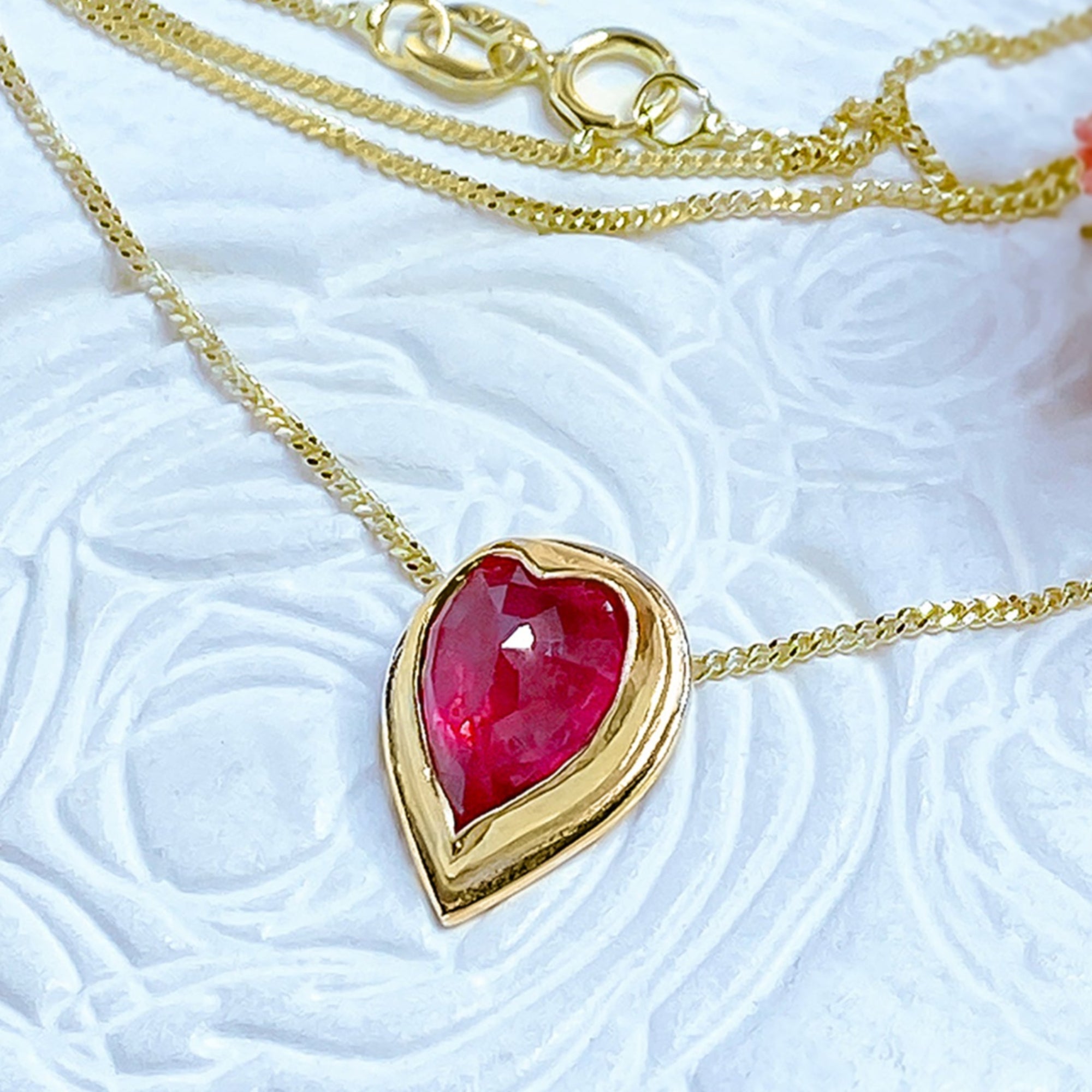 Mon Amour Natural Ruby Heart Pendant Necklace in 9ct / 18ct Gold